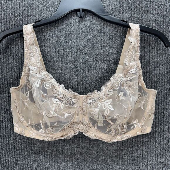 Soma 38DD Bra Sensuous Lace Sheer Underwire Unlined Embroidered Nude Cream - Picture 1 of 7